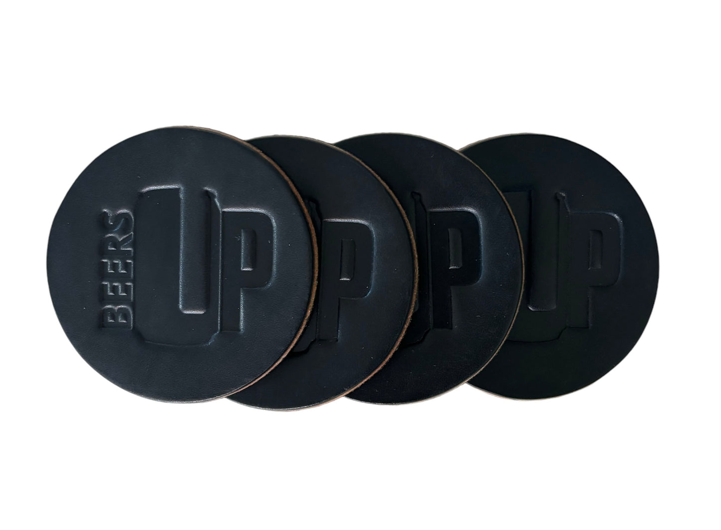 Beers Up Leather Coaster - 4 pack